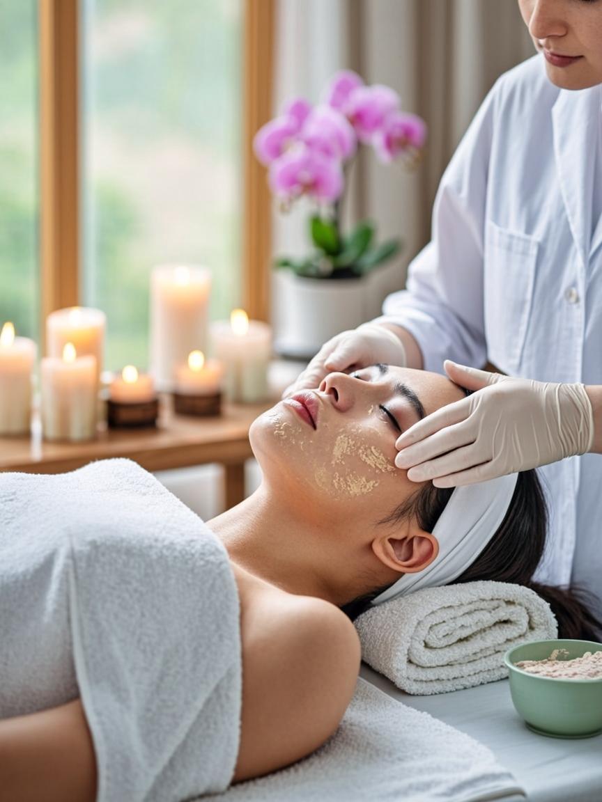 Guest receiving a marine mineral facial with cooling mask in our Naples treatment room